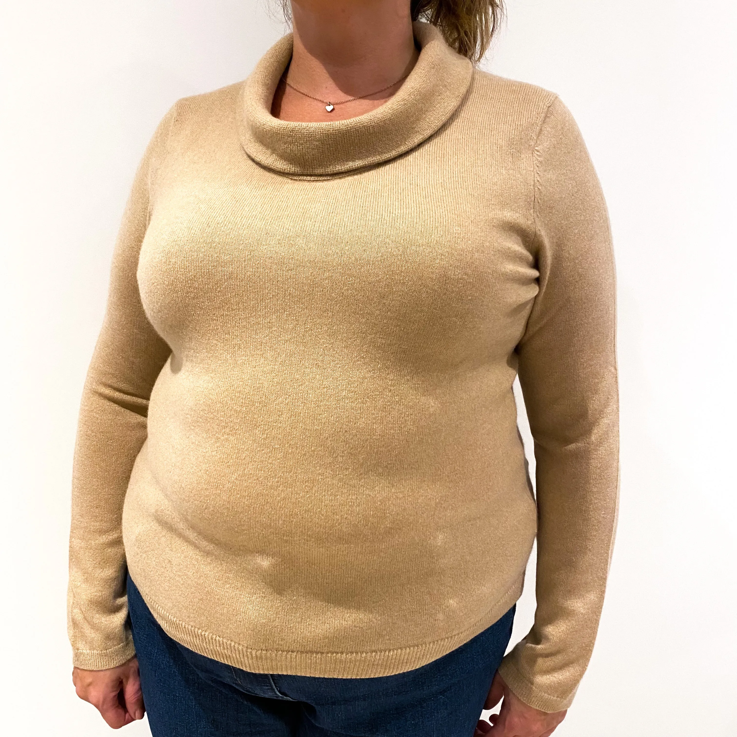 Camel Brown Cashmere Polo Neck Jumper Extra Large