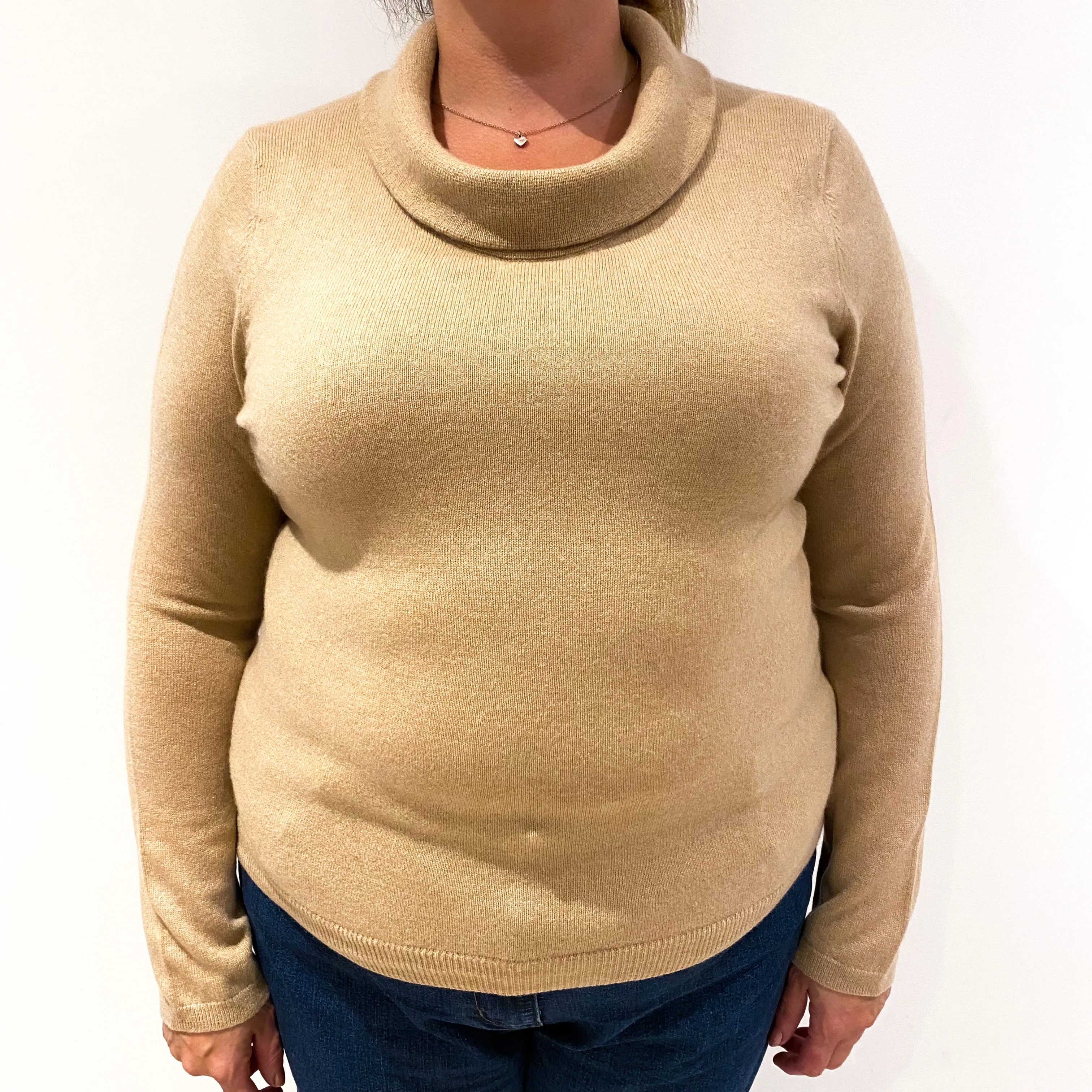 Camel Brown Cashmere Polo Neck Jumper Extra Large