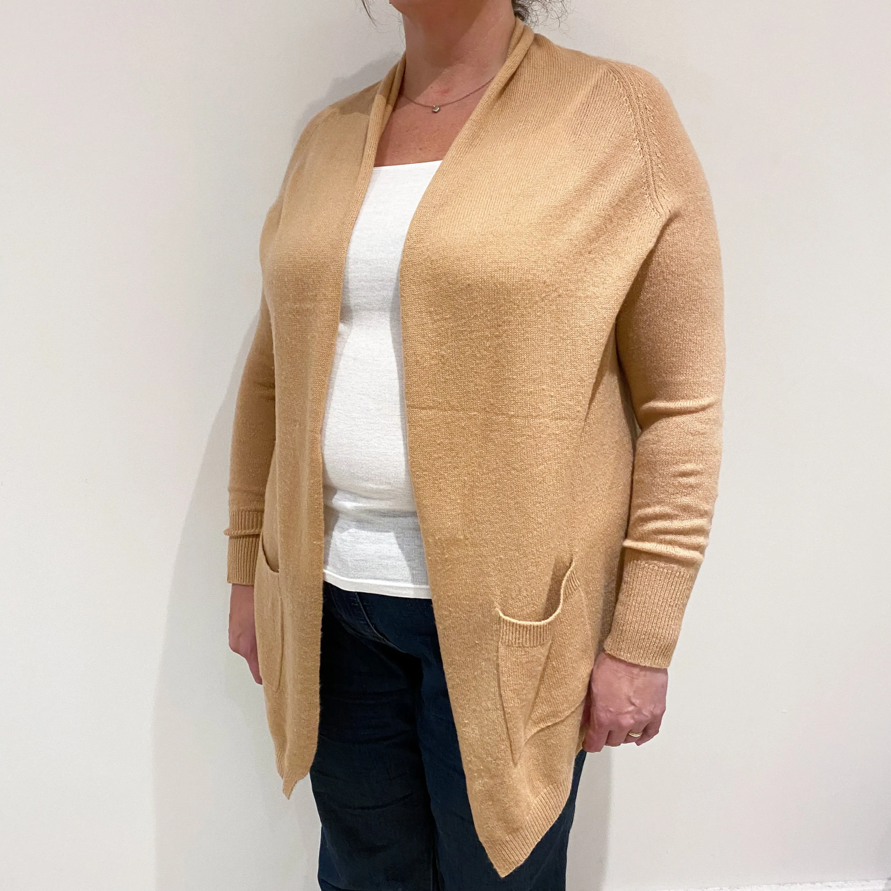 Caramel Brown Cashmere Edge to Edge Cardigan Extra Large