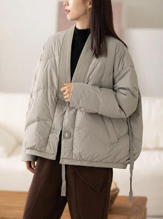 Casual Zen Style V Neck Women's Down Coat