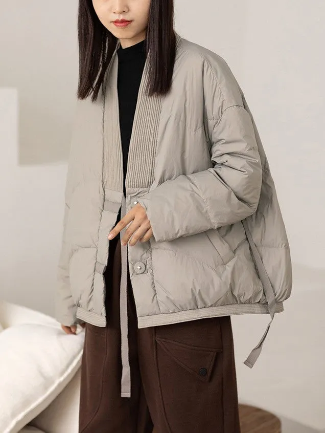 Casual Zen Style V Neck Women's Down Coat