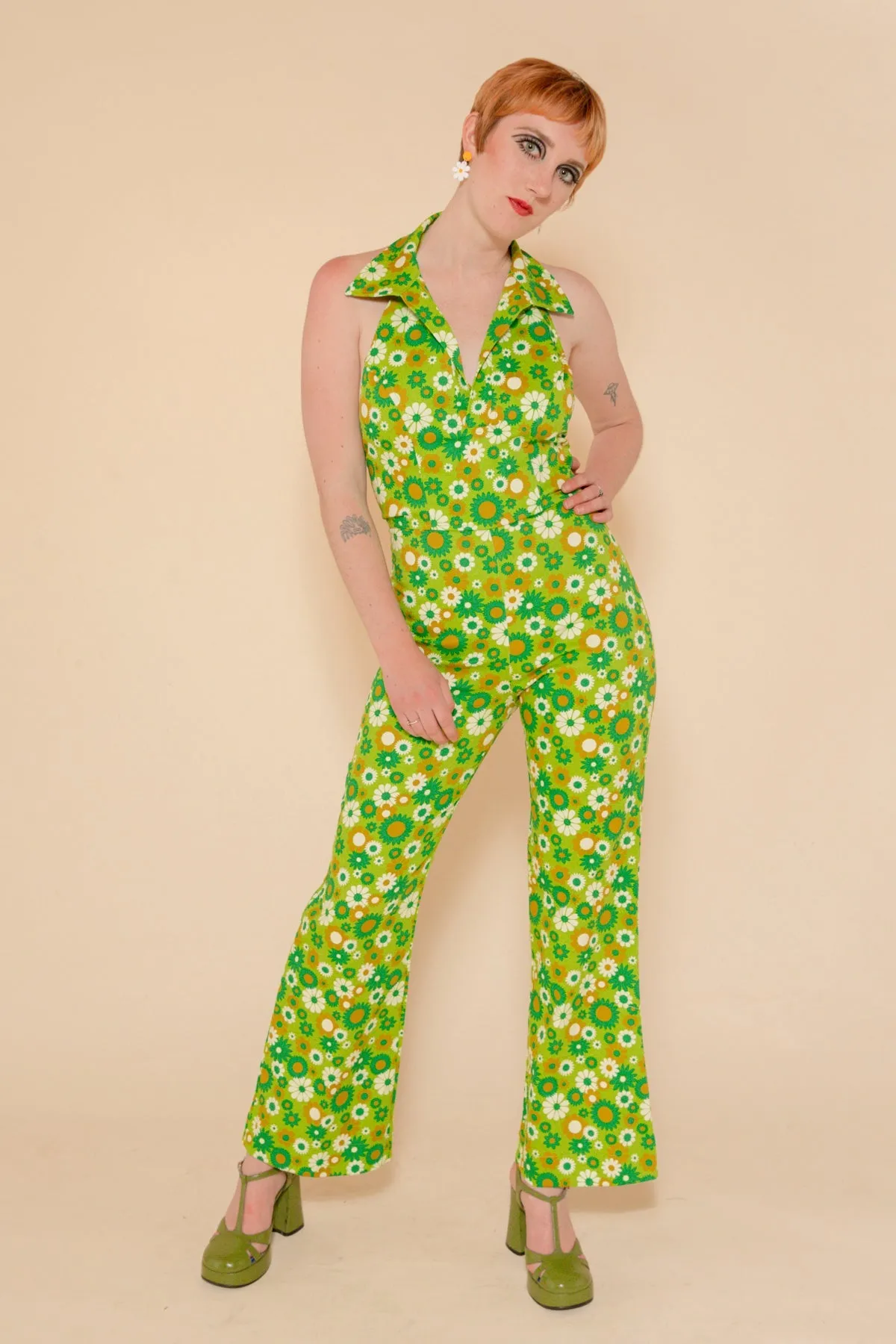 Cecilia Jumpsuit in Green Daisy