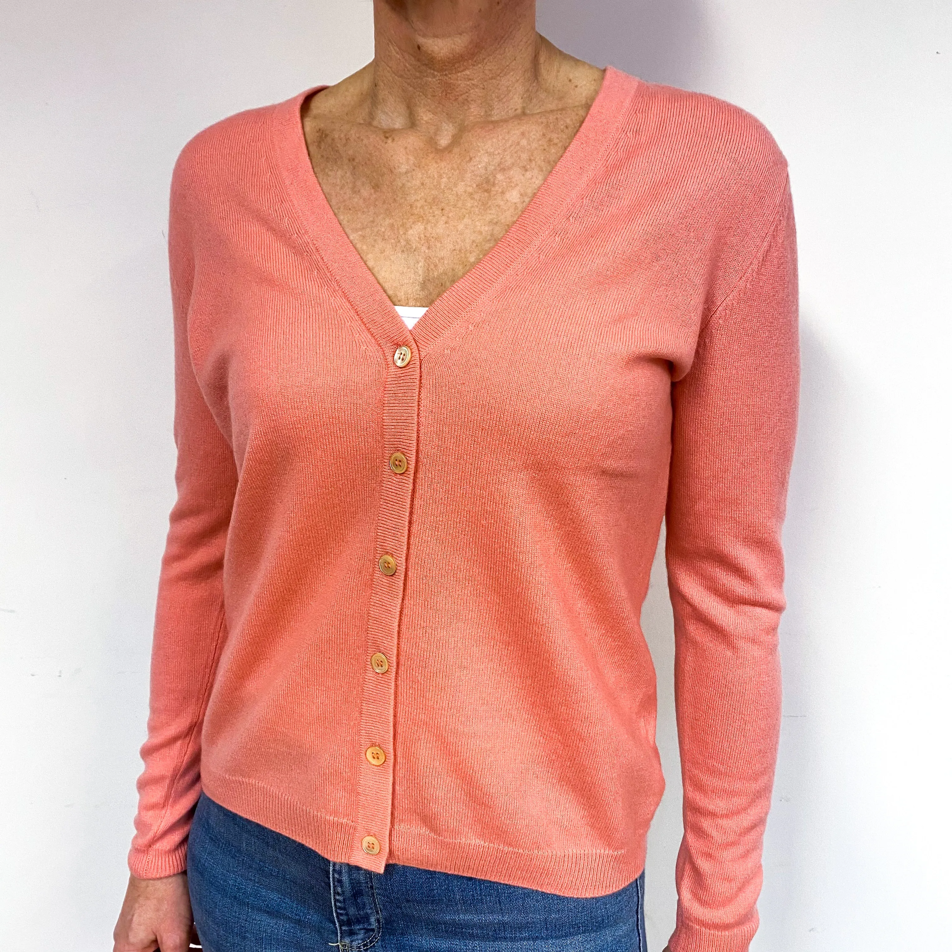 Coral Pink Cashmere V-Neck Cardigan Medium