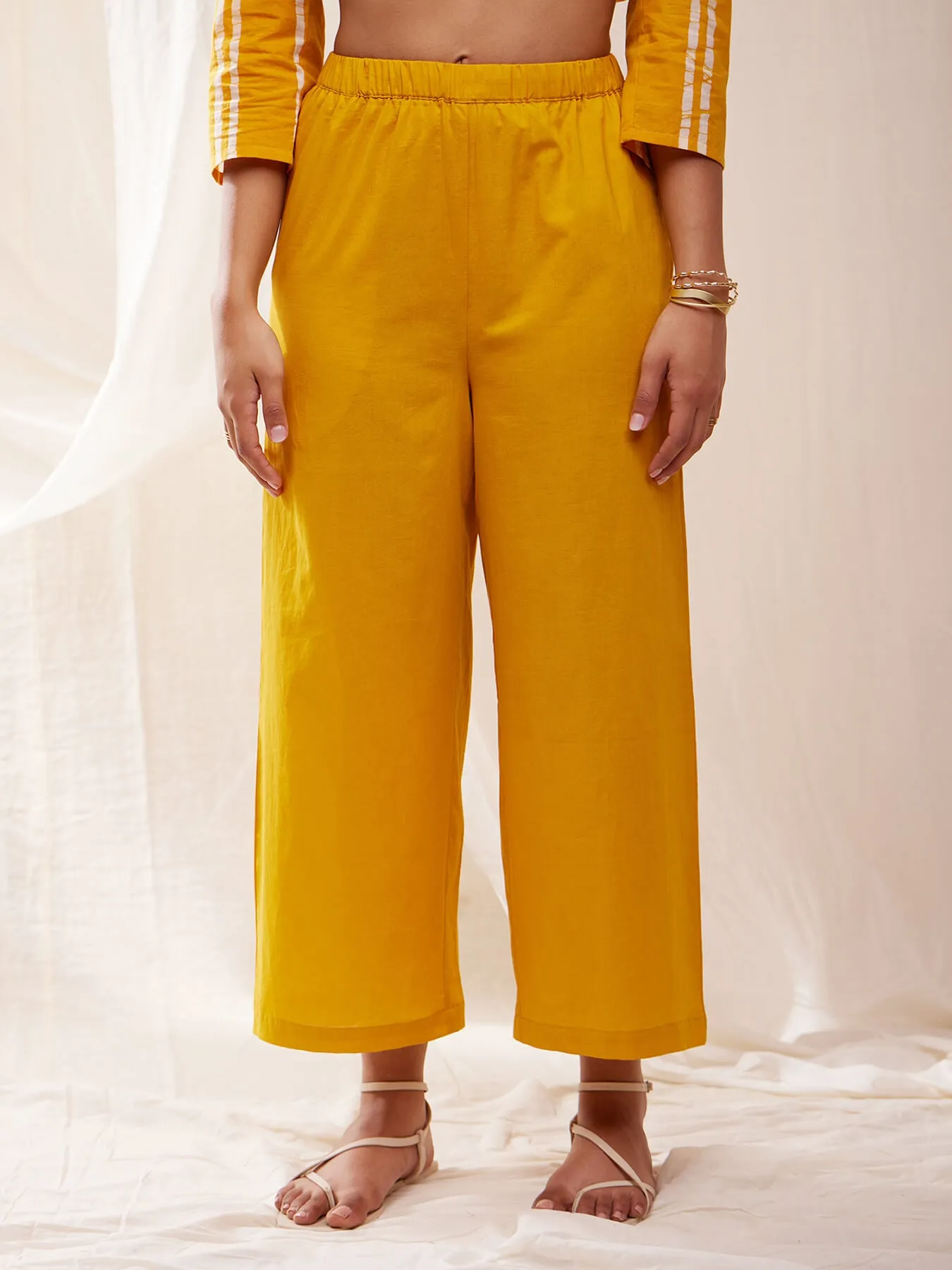Cotton Dabu Handblock Striped Kurta Set - Yellow