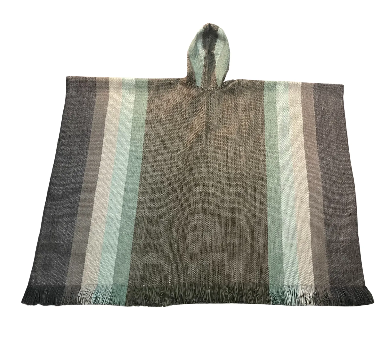 Cozy Striped Grey Reversible Pullover Alpaca Wool Poncho