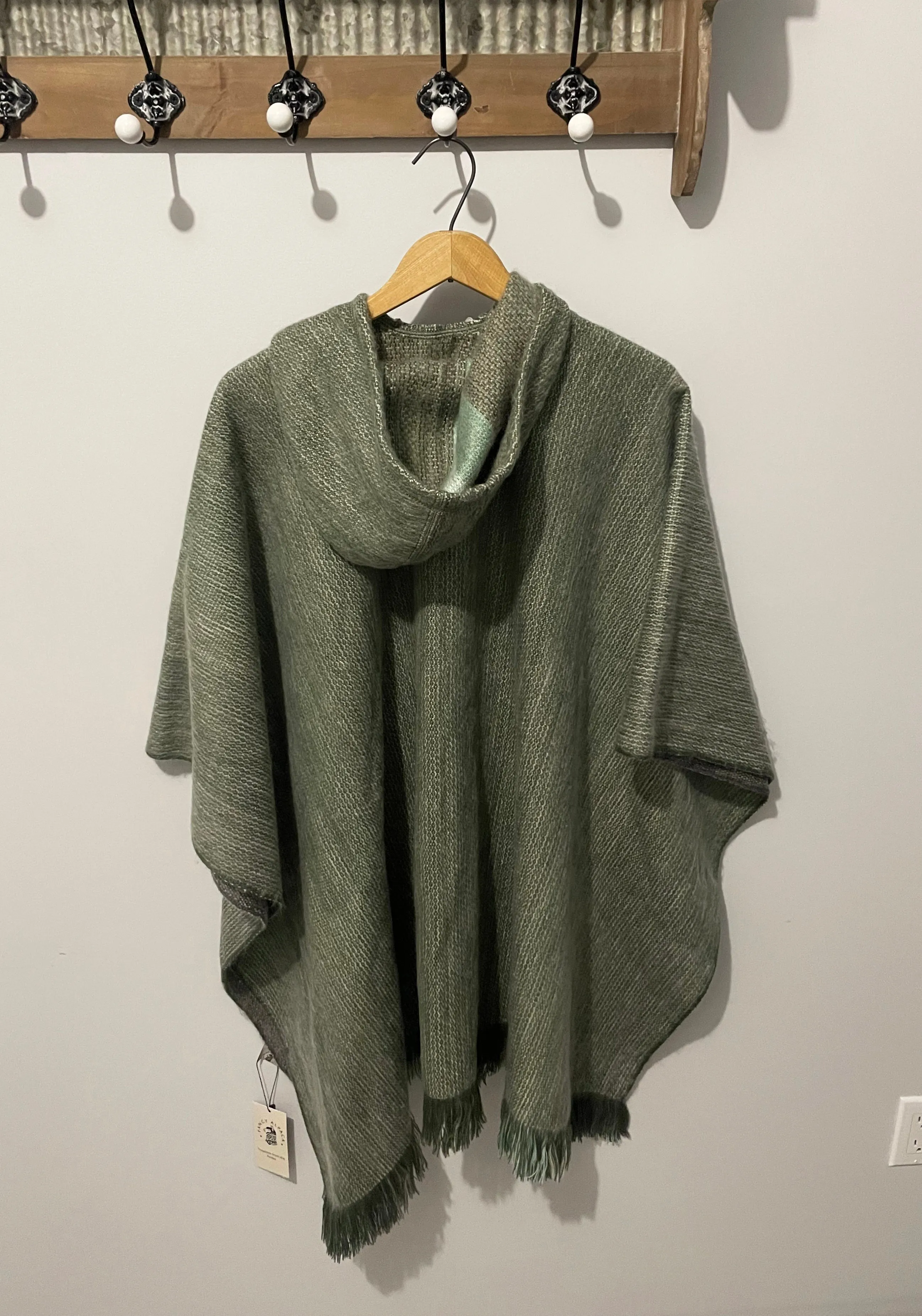 Cozy Striped Grey Reversible Pullover Alpaca Wool Poncho