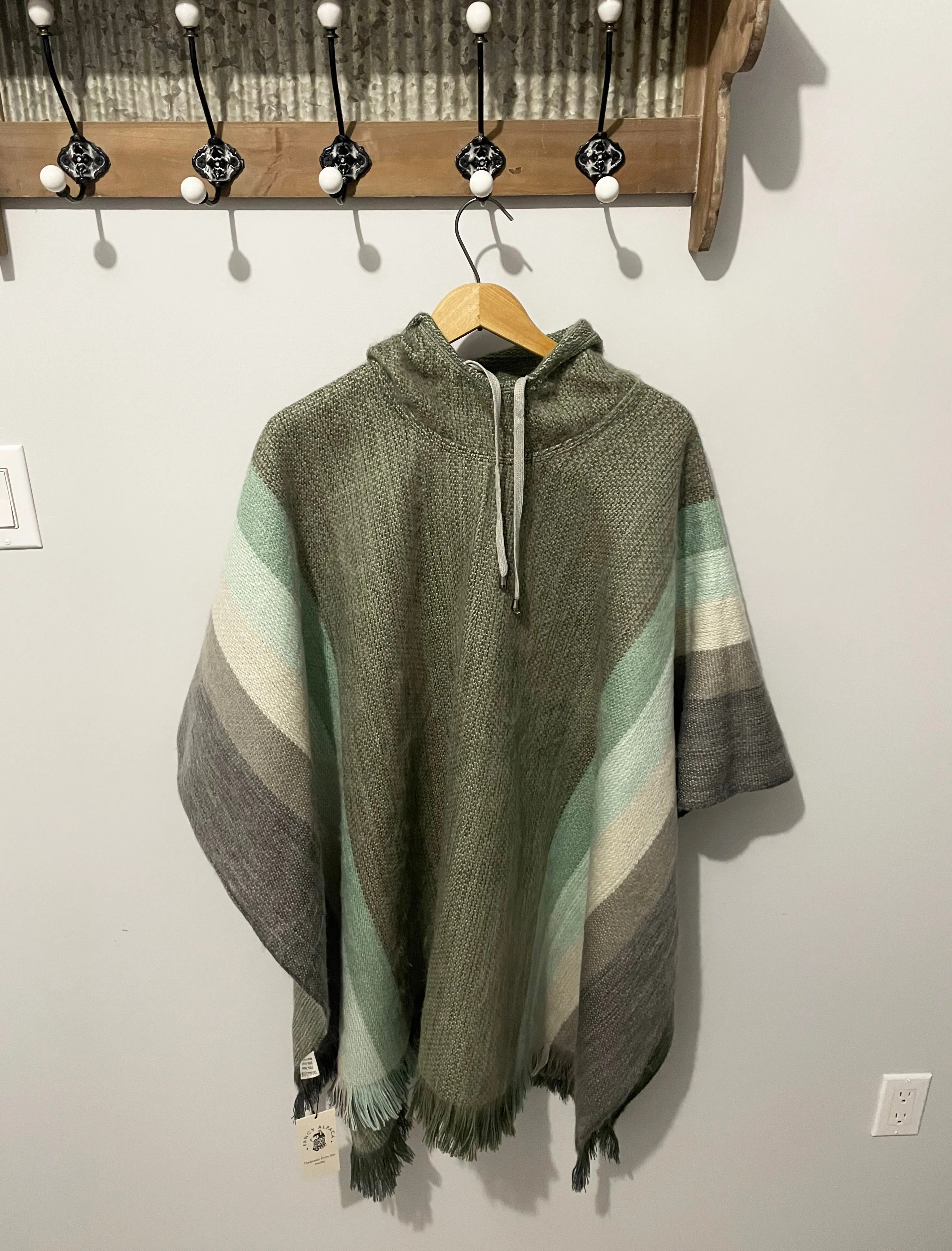 Cozy Striped Grey Reversible Pullover Alpaca Wool Poncho