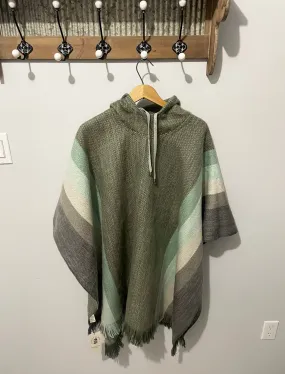 Cozy Striped Grey Reversible Pullover Alpaca Wool Poncho