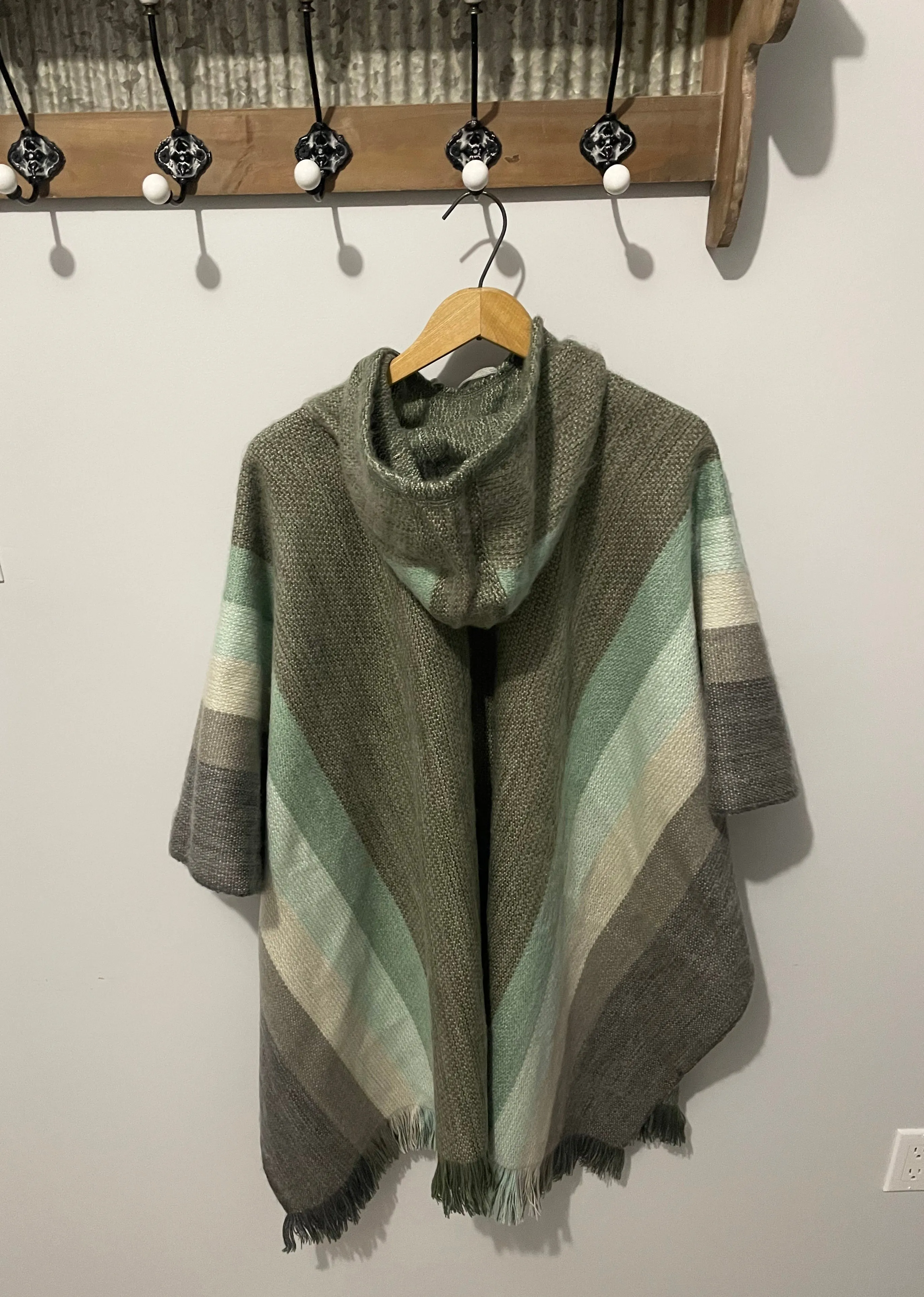 Cozy Striped Grey Reversible Pullover Alpaca Wool Poncho