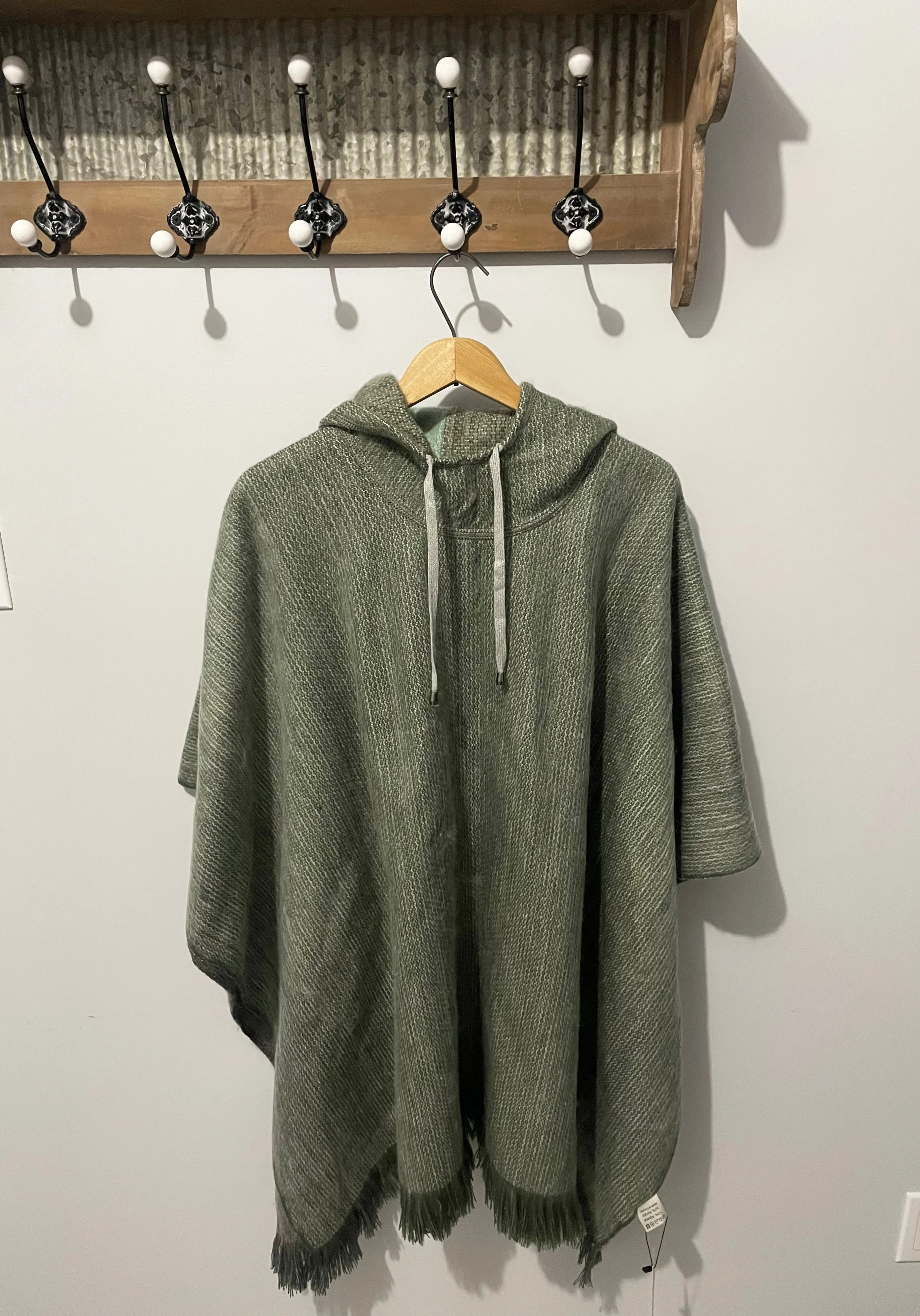 Cozy Striped Grey Reversible Pullover Alpaca Wool Poncho