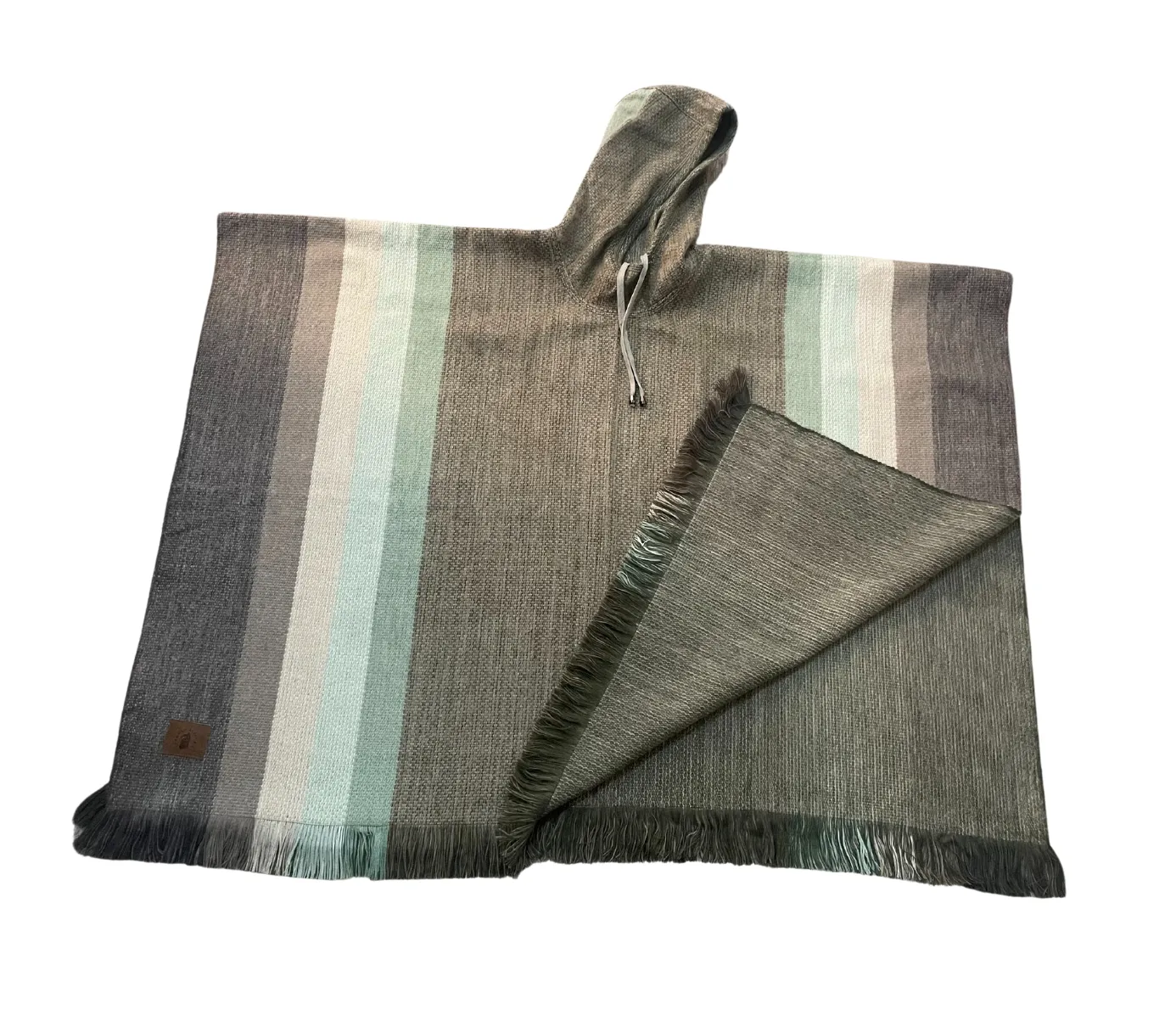 Cozy Striped Grey Reversible Pullover Alpaca Wool Poncho