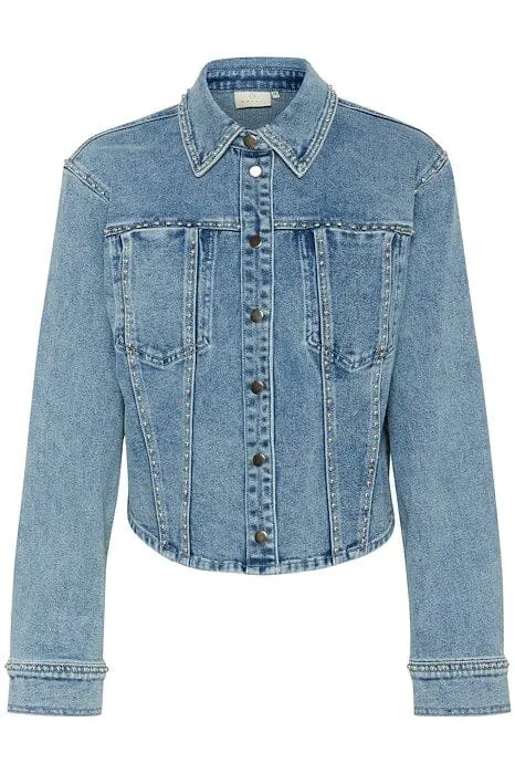 CROPPED LONG SLEEVE SILVER STUDDED DENIM JACKET
