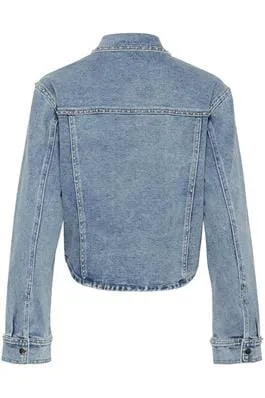 CROPPED LONG SLEEVE SILVER STUDDED DENIM JACKET