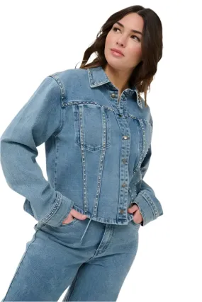 CROPPED LONG SLEEVE SILVER STUDDED DENIM JACKET