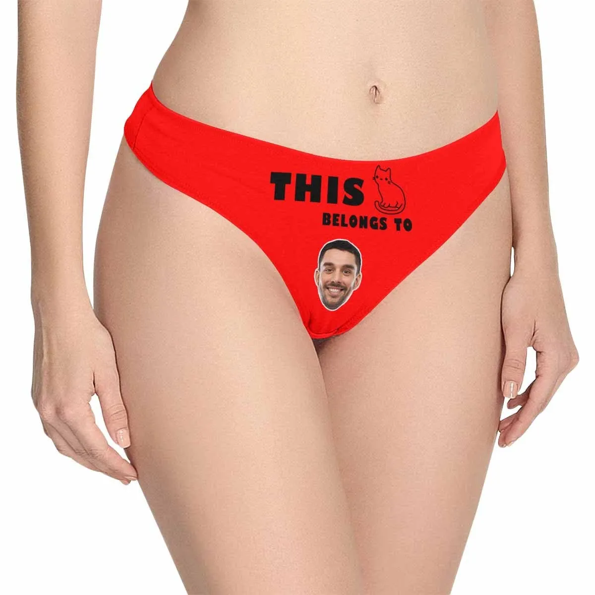 Custom Face Underwear Personalized Red Cat Lingerie Women's Classic Thong Valentine's Gift for Girlfriend or Wife