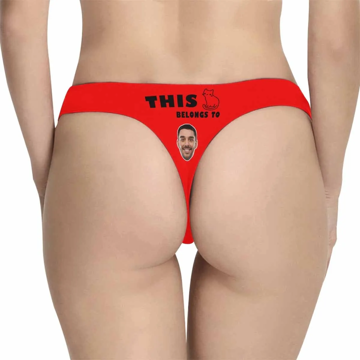 Custom Face Underwear Personalized Red Cat Lingerie Women's Classic Thong Valentine's Gift for Girlfriend or Wife