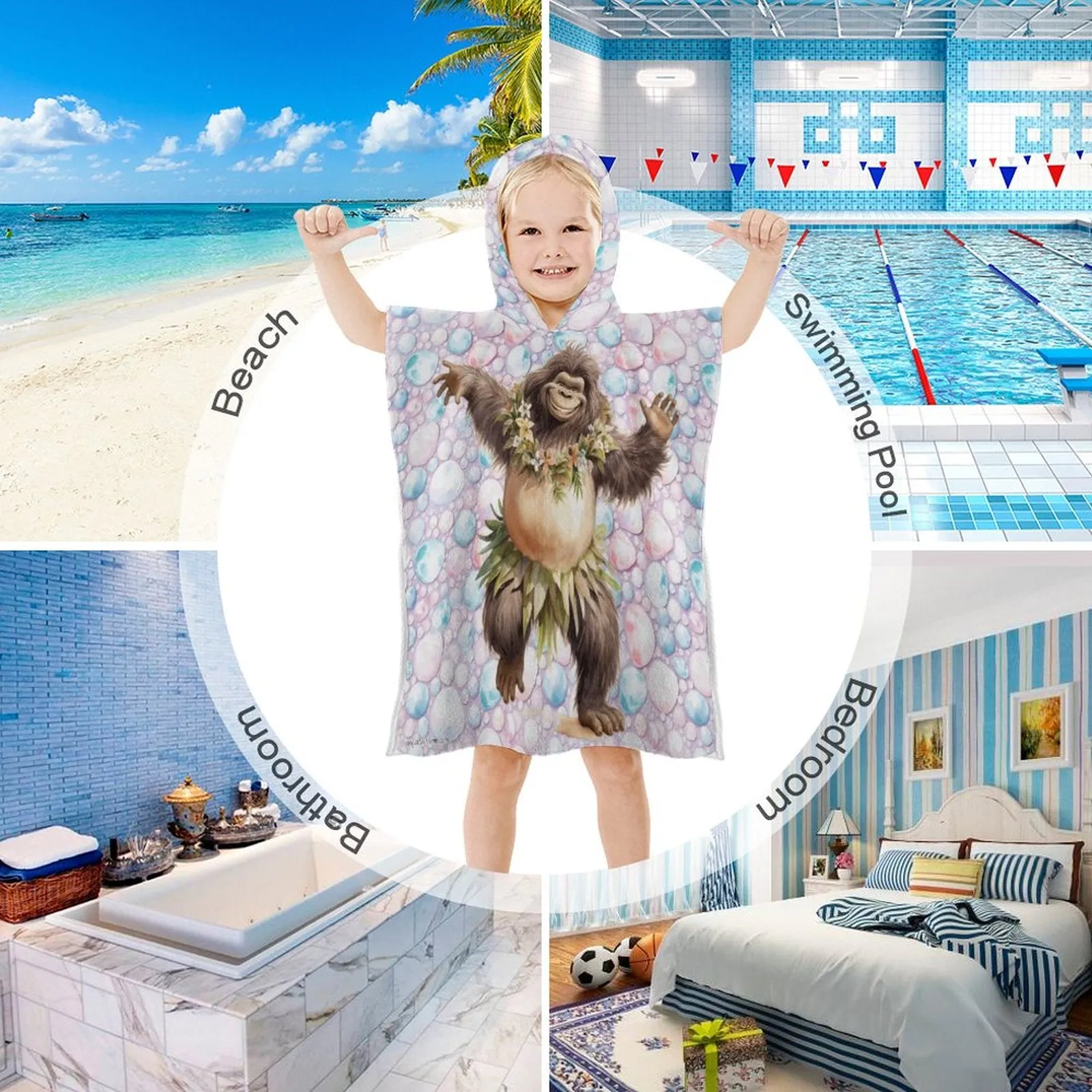 Dancing Bigfoot, Sasquatch, Terry Cloth Hooded Towel for Kids, Children