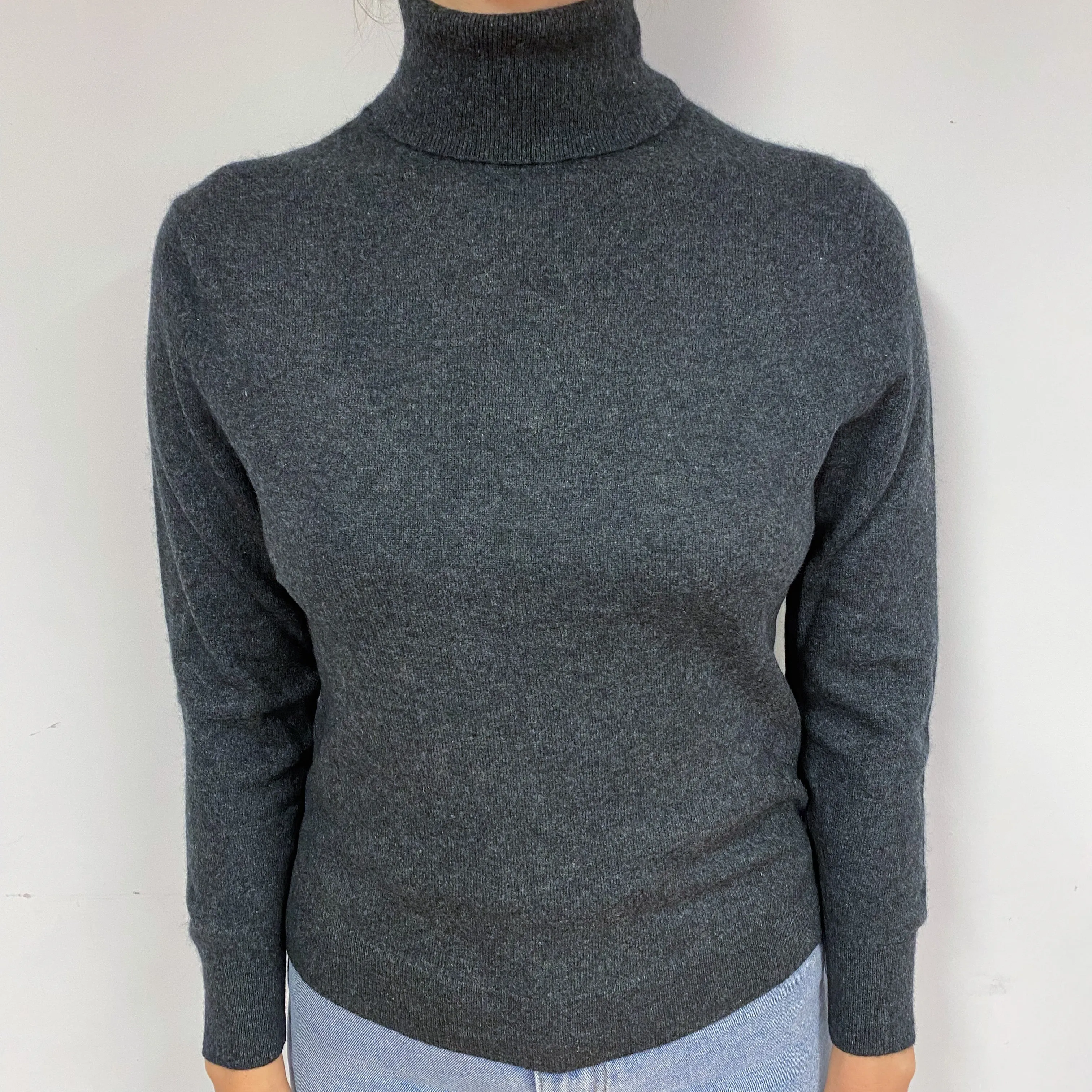 Dark Slate Grey Cashmere Polo Neck Jumper Small