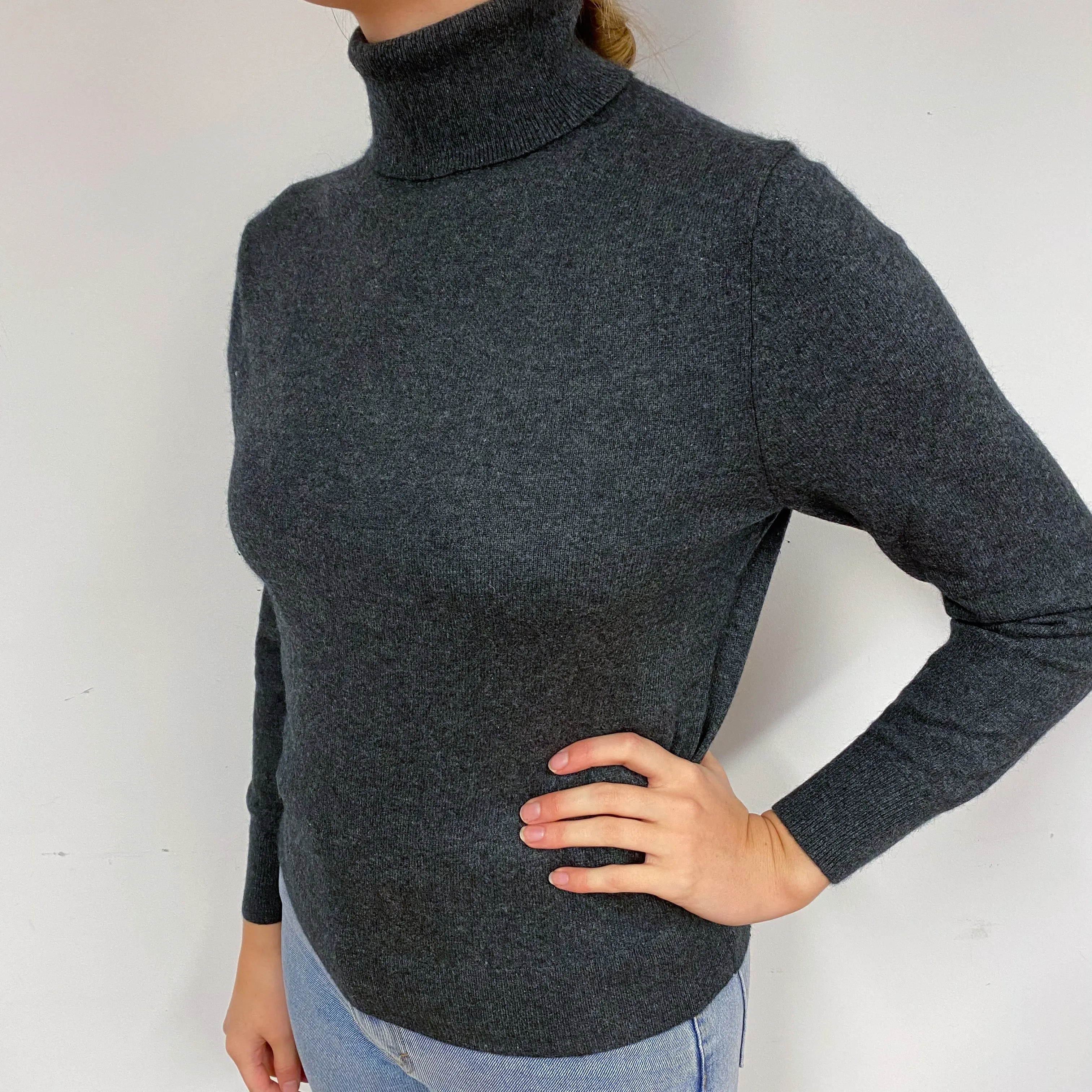Dark Slate Grey Cashmere Polo Neck Jumper Small