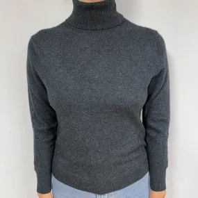 Dark Slate Grey Cashmere Polo Neck Jumper Small