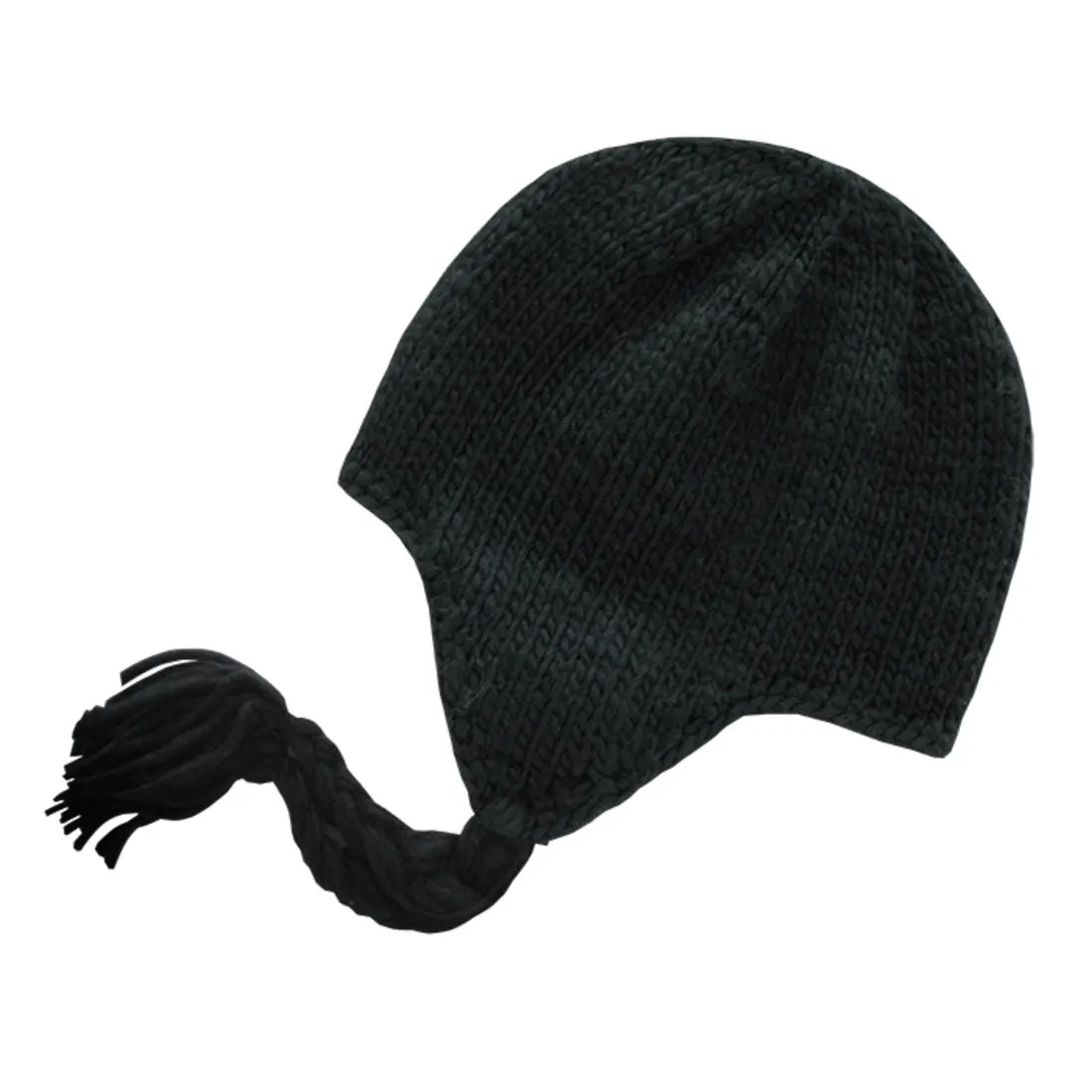 Decky 633 Solid Peruvian Braided Beanie Hats Ear Tails Snug Winter Beanies Caps