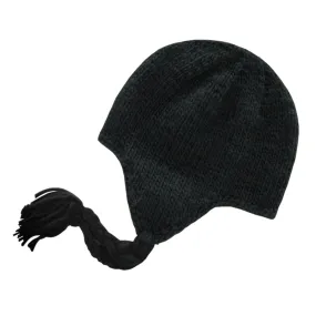 Decky 633 Solid Peruvian Braided Beanie Hats Ear Tails Snug Winter Beanies Caps