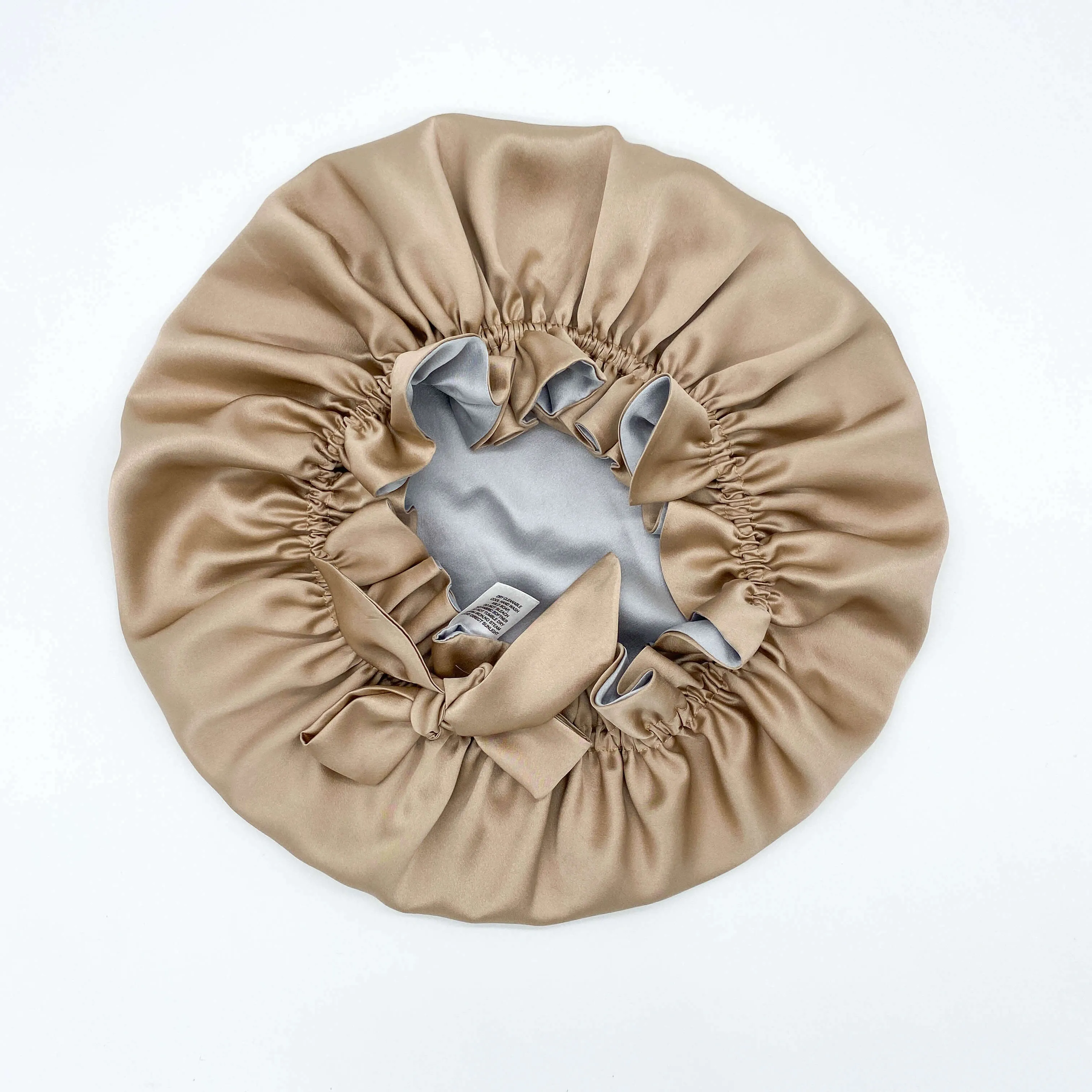 Double Layer Women Silk Hair Bonnet 100% Mulberry Silk Turban - Champagne Gold - Medium to Large