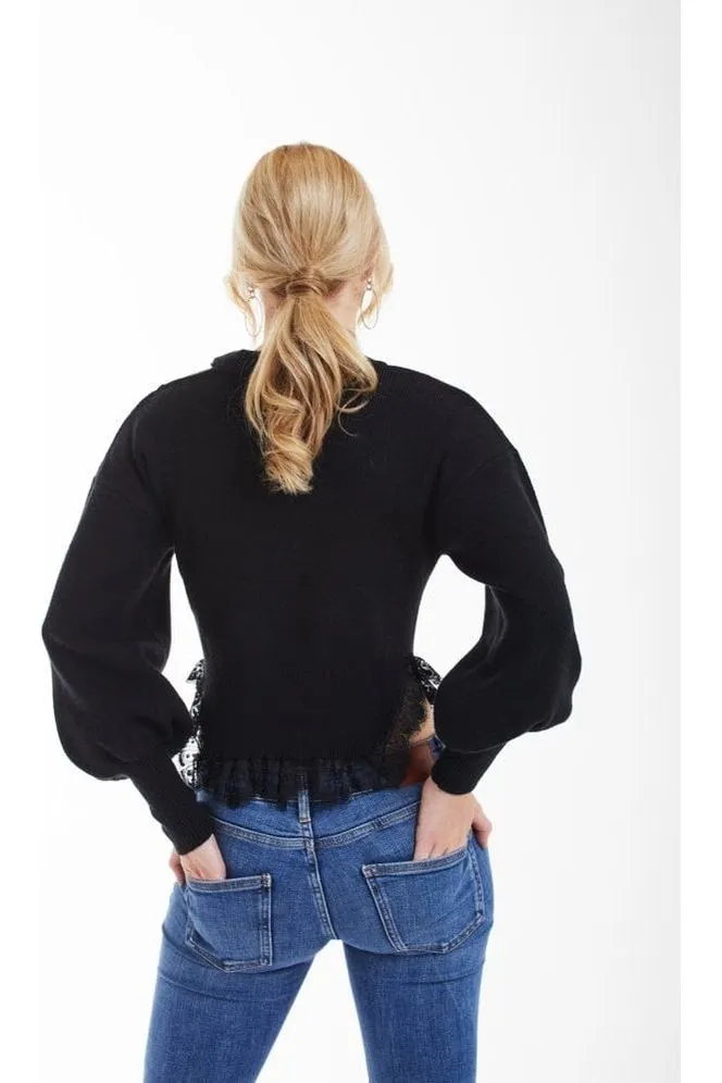 Double Second Black Knit Jumper With Lace Trim
