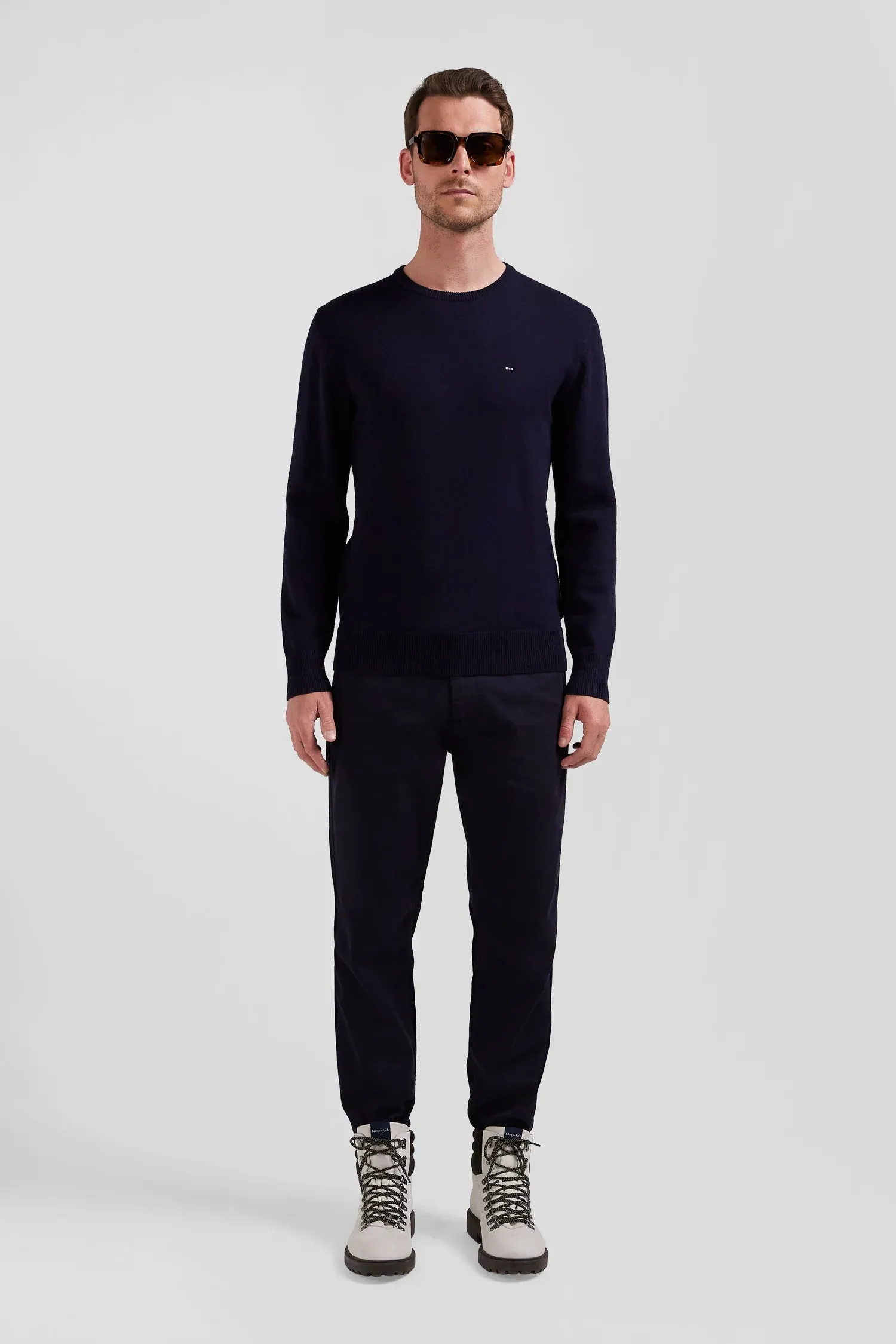 Eden Park Regular Wool and Cotton Crew Neck Jumper - Dark Blue