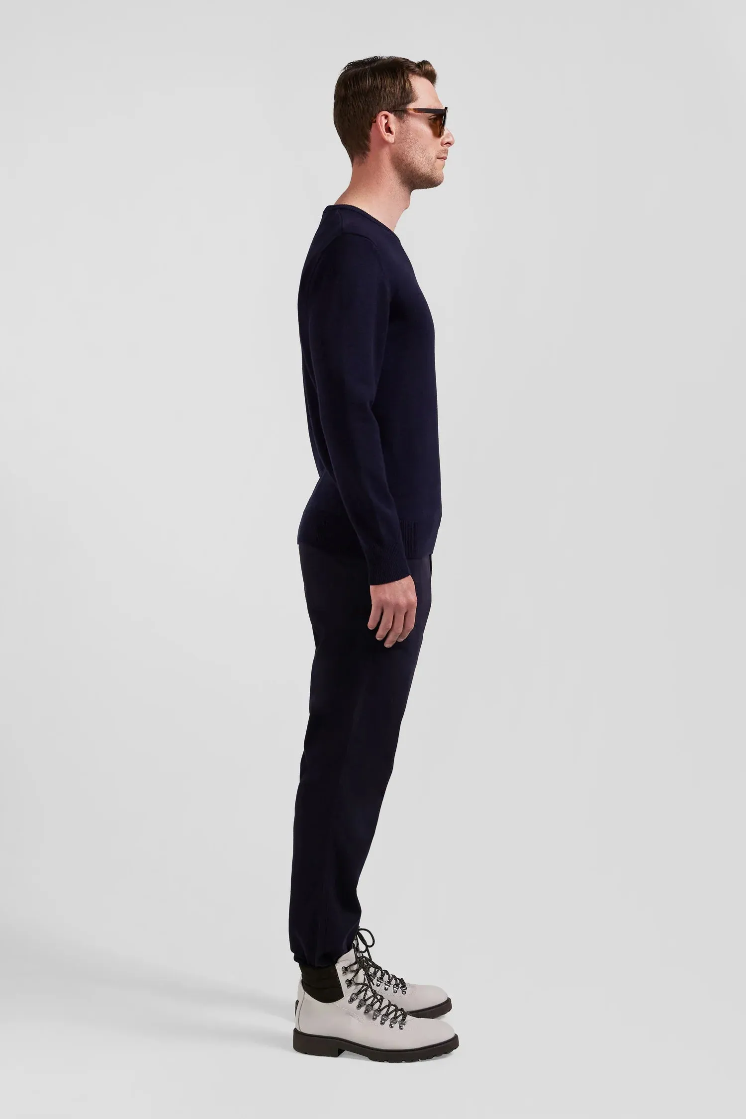 Eden Park Regular Wool and Cotton Crew Neck Jumper - Dark Blue