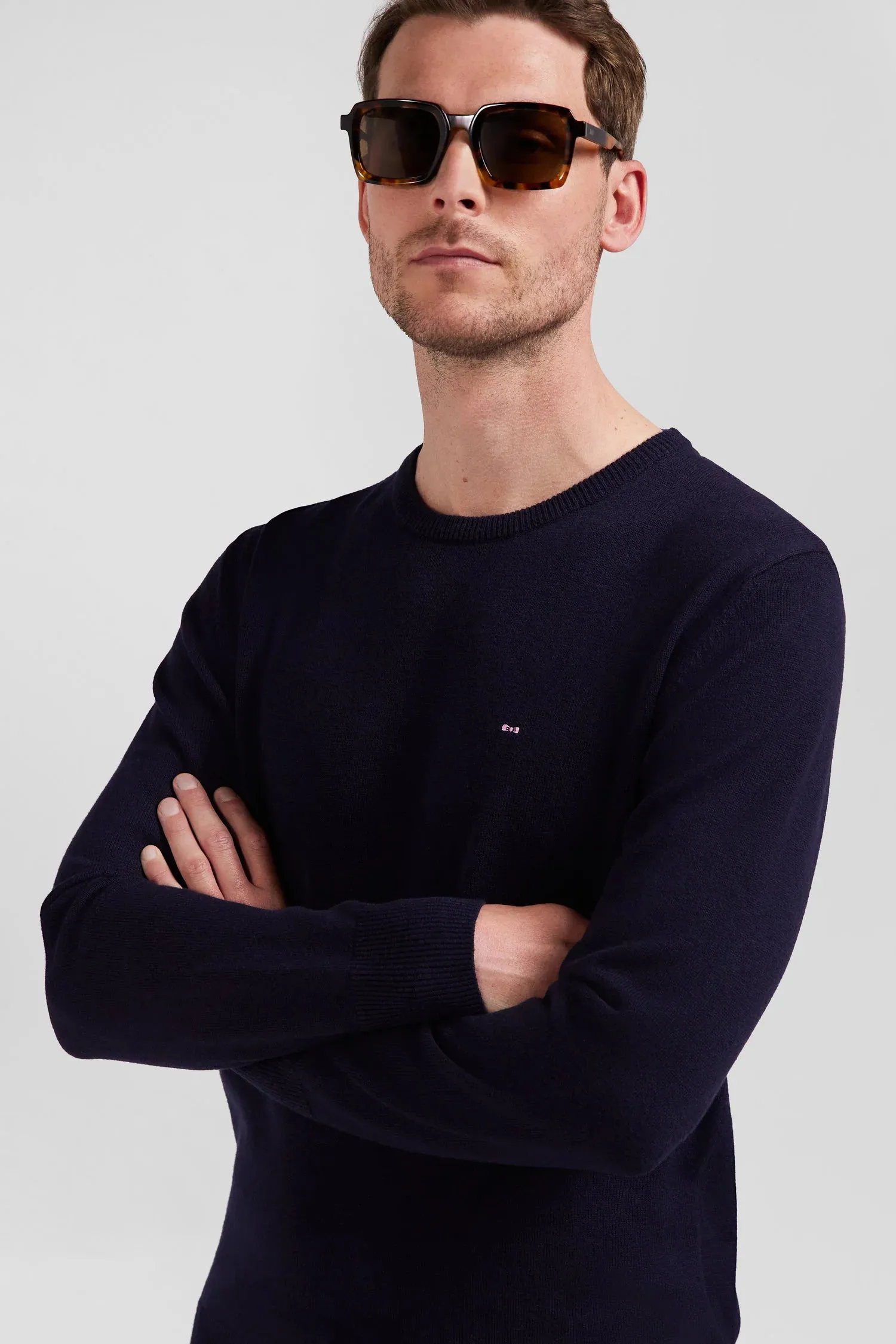 Eden Park Regular Wool and Cotton Crew Neck Jumper - Dark Blue
