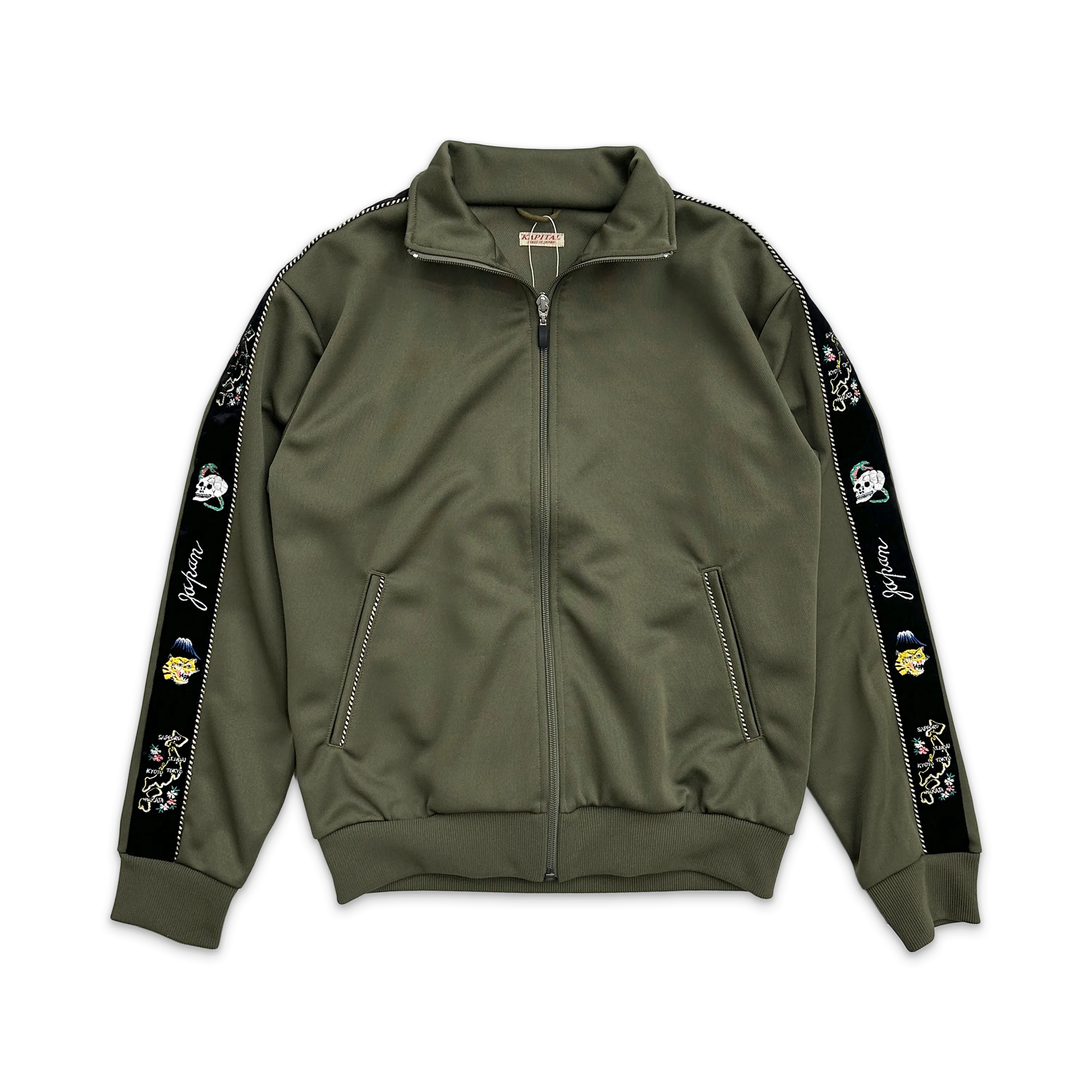 Embroidered Velvet Trimmed Track Jacket "Olive"