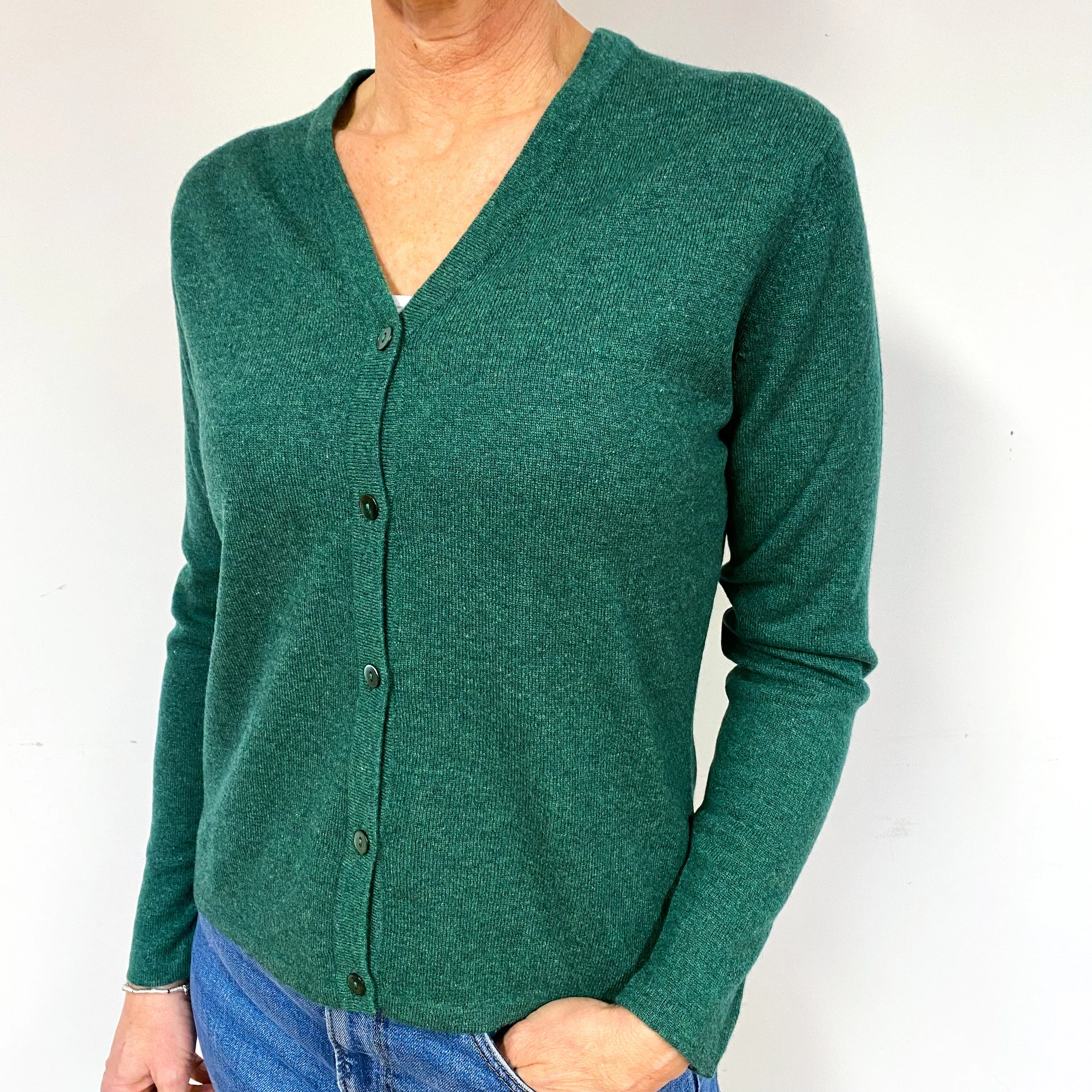 Forest Green Scottish Cashmere V-Neck Cardigan Medium