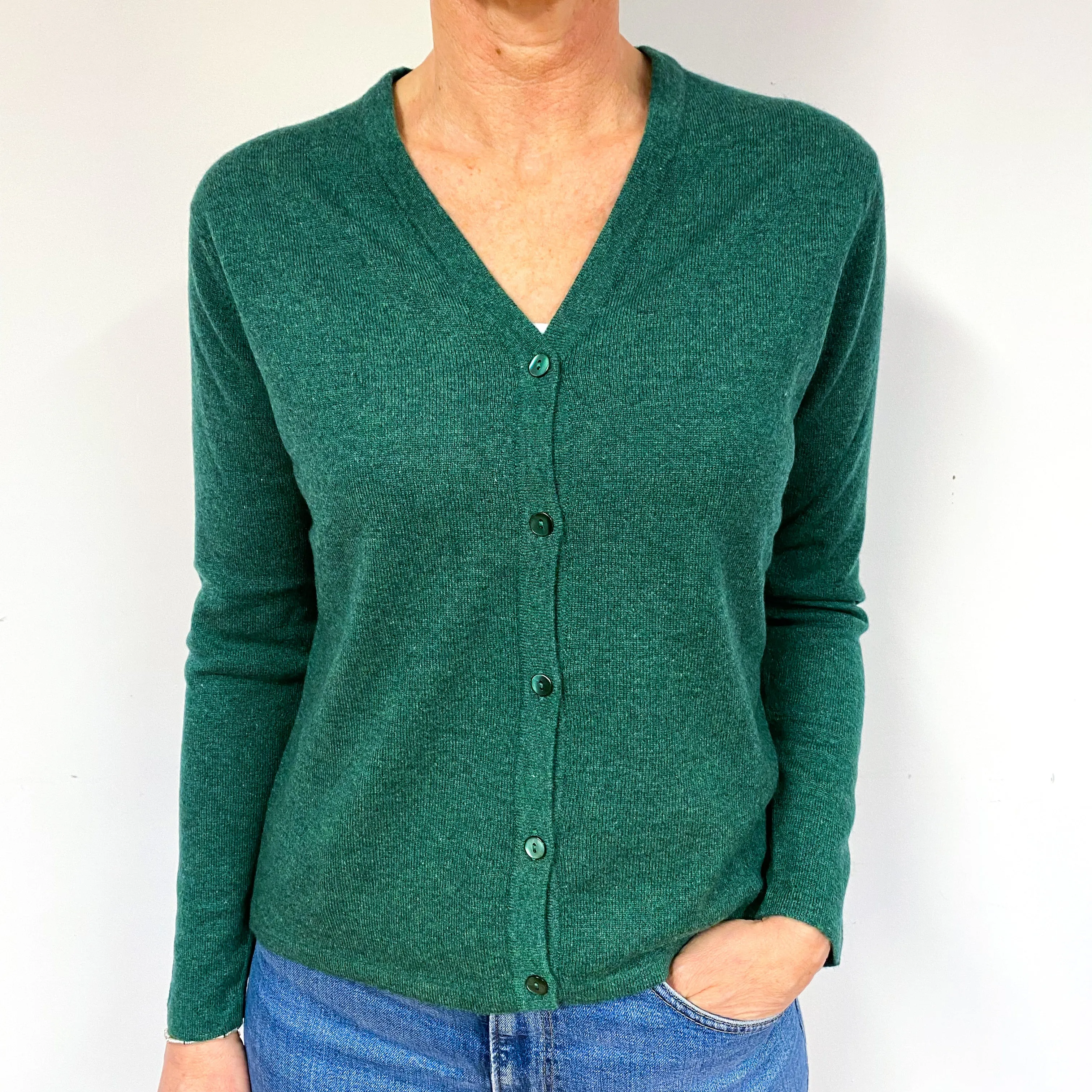Forest Green Scottish Cashmere V-Neck Cardigan Medium