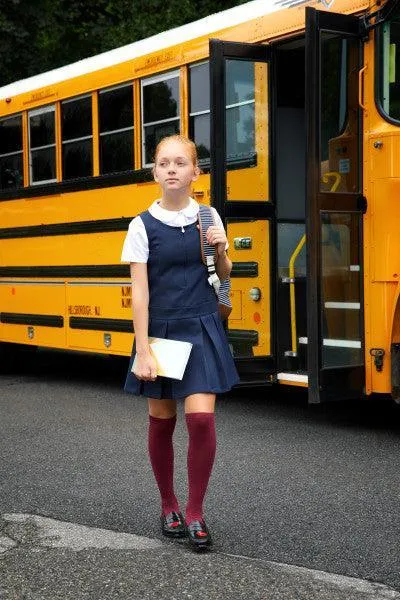 French Toast Girls School Uniform Pleated Jumper with Heart Zipper - Navy - SY9249