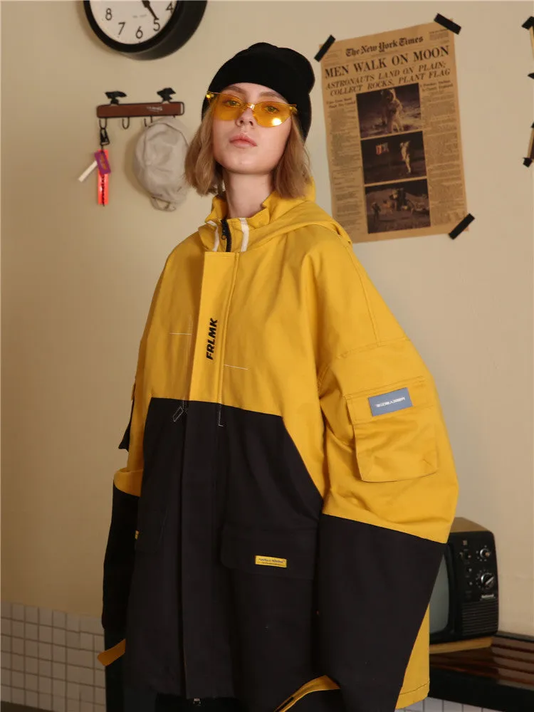 FRLMK MONKING YELLOW BLACK CONTRAST COLORWAY UNISEX HOODIE OVERCOAT