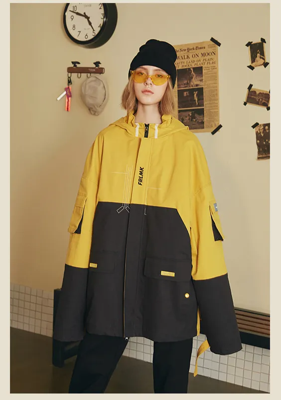 FRLMK MONKING YELLOW BLACK CONTRAST COLORWAY UNISEX HOODIE OVERCOAT