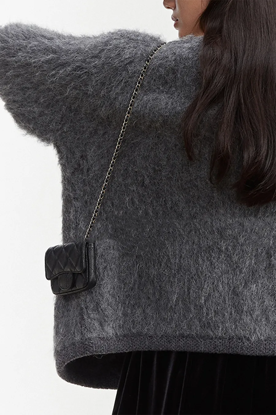Golden Button Fluffy Alpaca Wool Knit Bouncle Jacket