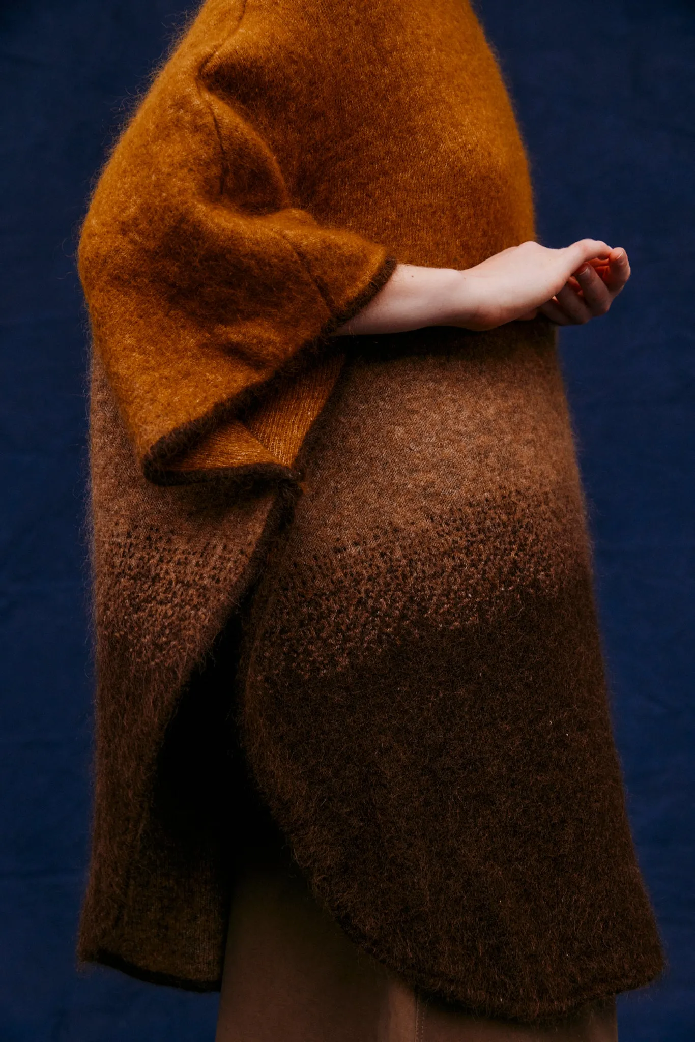 Graded Mohair Poncho - Brown Blend