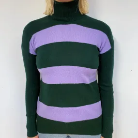 Green and Purple Stripe Cashmere Polo Neck Jumper Small