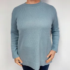 Grey Blue Chunky Cashmere Crew Neck Jumper Large