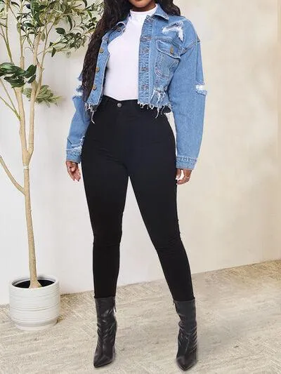 In Thing Cropped Distressed Denim Jacket