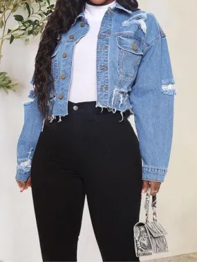 In Thing Cropped Distressed Denim Jacket