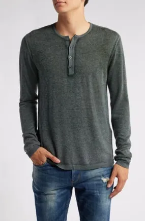 John Varvatos Mens Regular fit Long Sleeve Henley Shirt Medium Green Solid