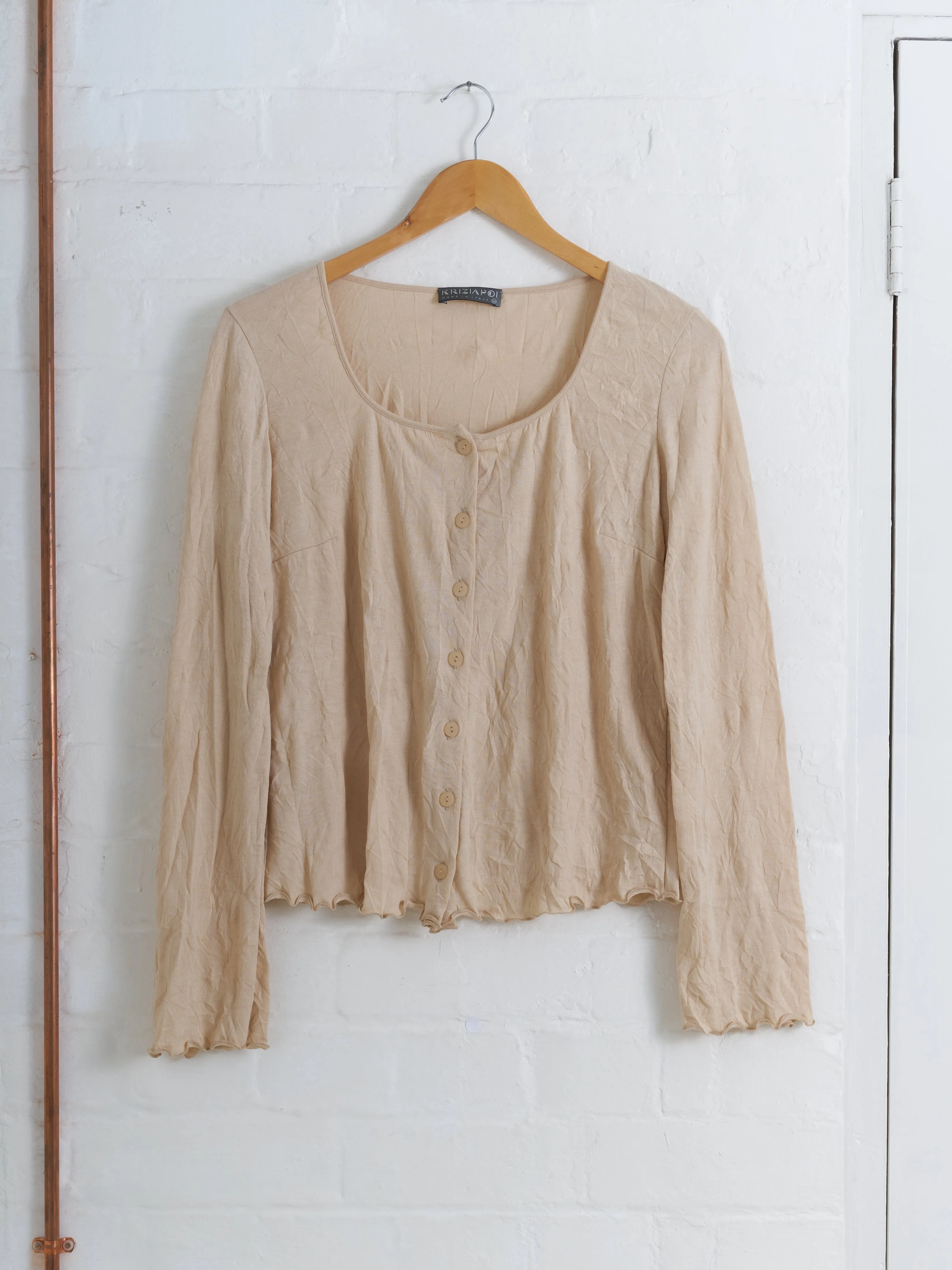 Krizia Poi wrinkled beige poly cotton cardigan and sleeveless dress set - 42 40