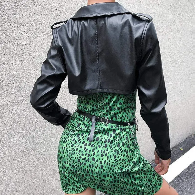 LEATHER BIKER CROPPED JACKET