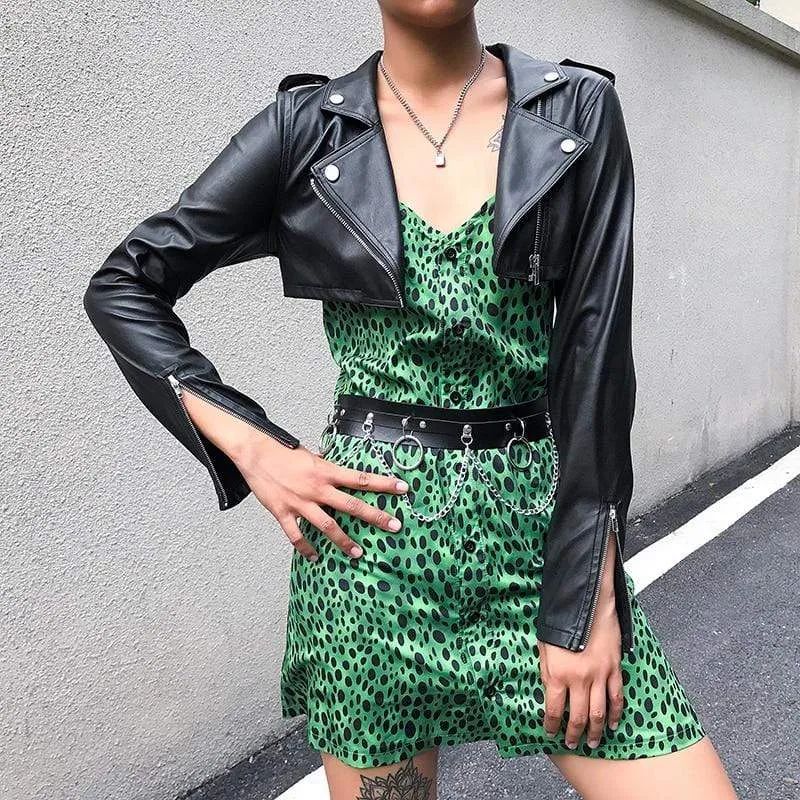 LEATHER BIKER CROPPED JACKET