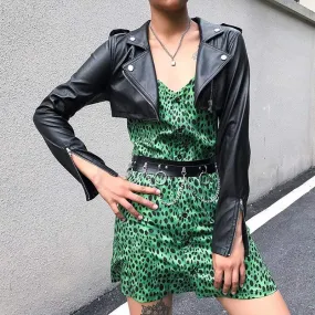 LEATHER BIKER CROPPED JACKET