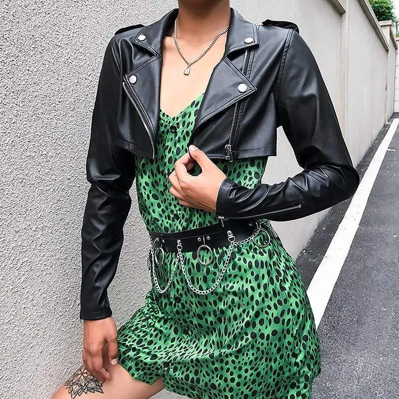 LEATHER BIKER CROPPED JACKET