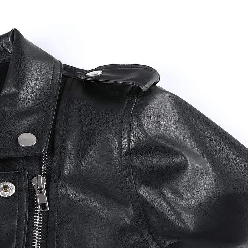 LEATHER BIKER CROPPED JACKET